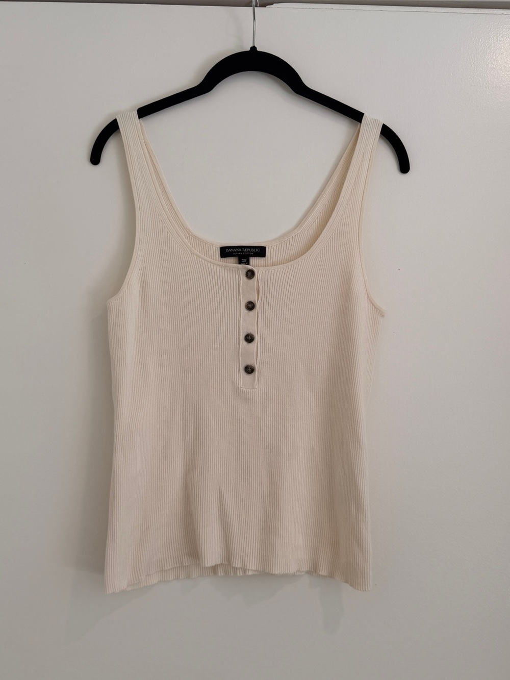 Cream Tank Ribbed Supima Cotton Henley Sleeveless Banana Republic XS S